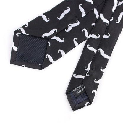 Trendy Mustache Print Narrow Tie - 6cm Unisex Funny Cartoon Jacquard Skinny Necktie
