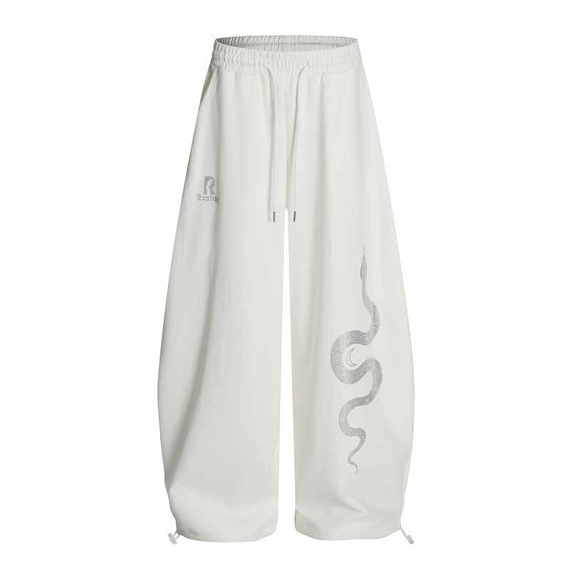 Men's Retro Rhinestone Snake Print Loose Street Sport Sweatpants