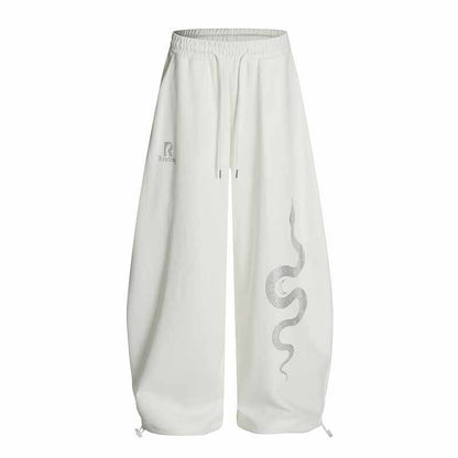 Men's Retro Rhinestone Snake Print Loose Street Sport Sweatpants
