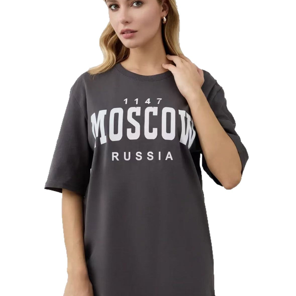 Women's "Moscow Russia" Vintage Letter Print Oversized T-Shirt