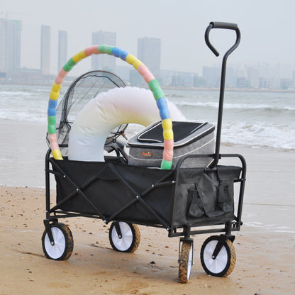 Folding Wagon Garden Shopping Beach Cart – Heavy Duty Black Utility Cart