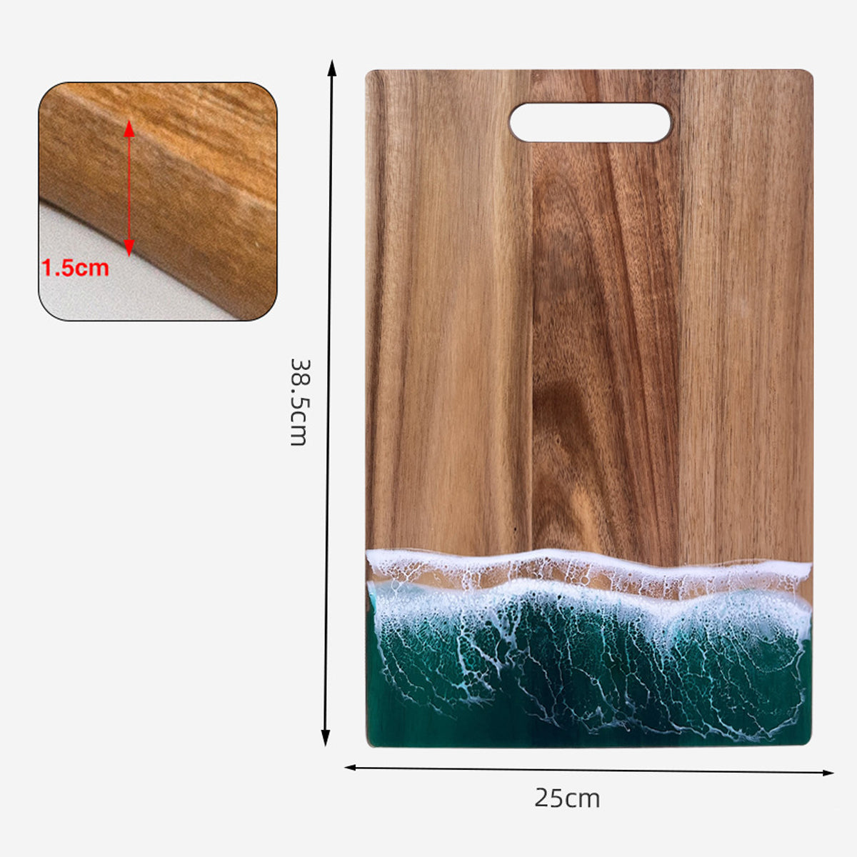 Luxury Resin Ocean Wave Wood Cutting Board - Handmade Acacia Wood Charcuterie Board