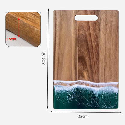 Luxury Resin Ocean Wave Wood Cutting Board - Handmade Acacia Wood Charcuterie Board