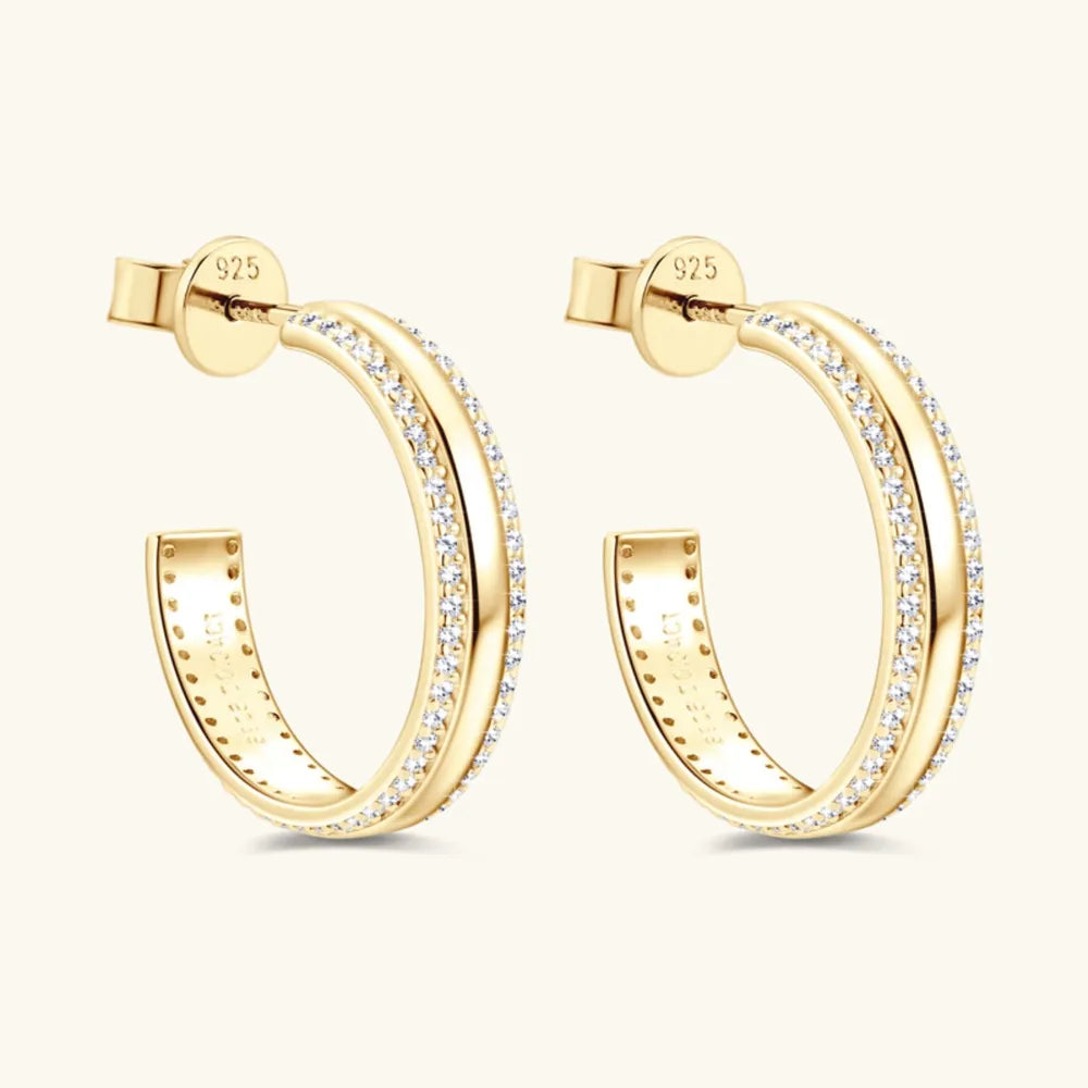 Dainty Moissanite Pave 925 Silver C-Hoop Earrings