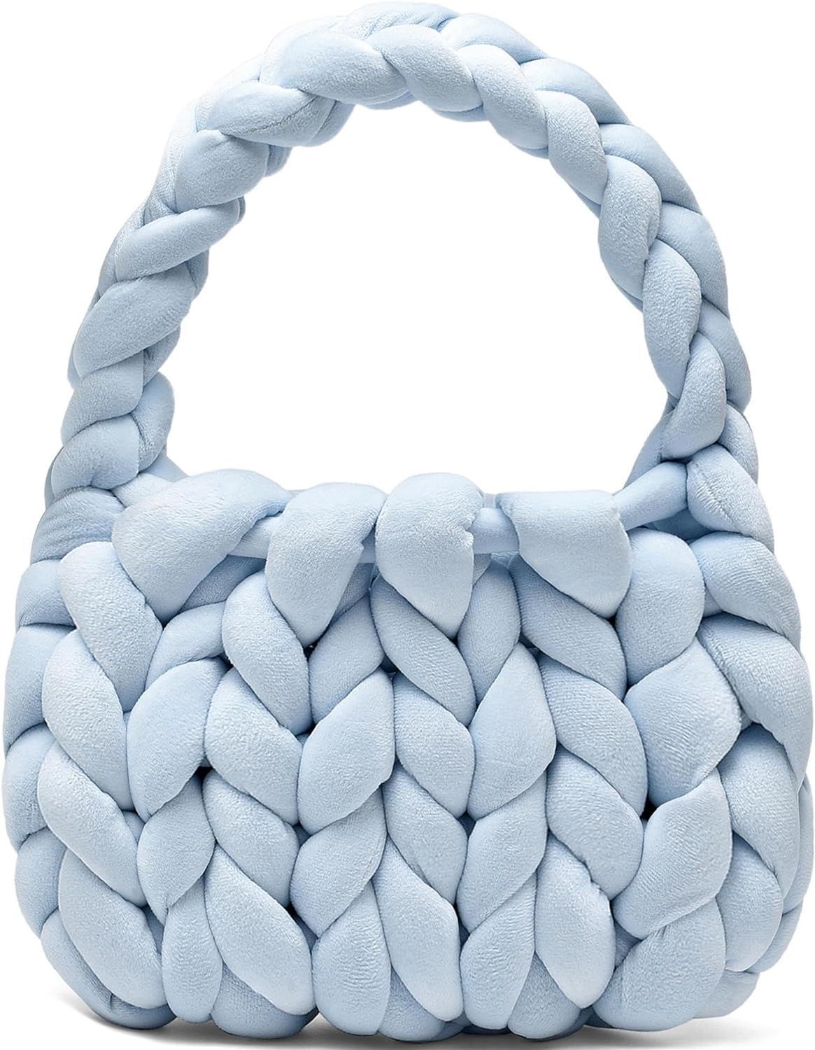 Chunky Hand-Knitted Velvet Yarn Shoulder Bag - Pink