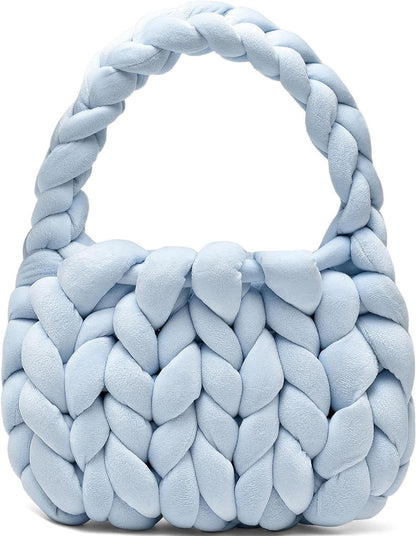 Chunky Hand-Knitted Velvet Yarn Shoulder Bag - Pink