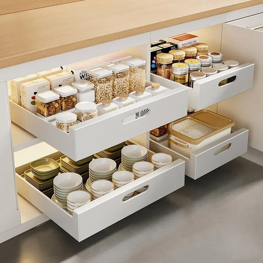 Multi-Purpose Pull-Out Kitchen Drawer Organizer – Sliding Storage Rack for Dishes, Spice Jars & Cabinets