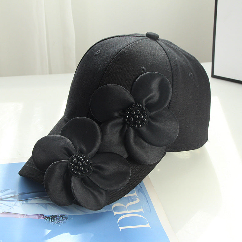 Luxury 3D Pearl Flower Baseball Cap - Elegant Korean Designer Sun Hat for Women