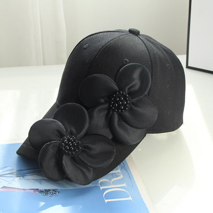 Luxury 3D Pearl Flower Baseball Cap - Elegant Korean Designer Sun Hat for Women