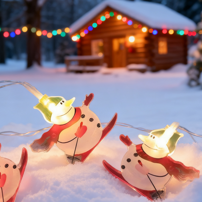 Festive Skiing Snowman Fairy Lights for Holiday Tree Decor