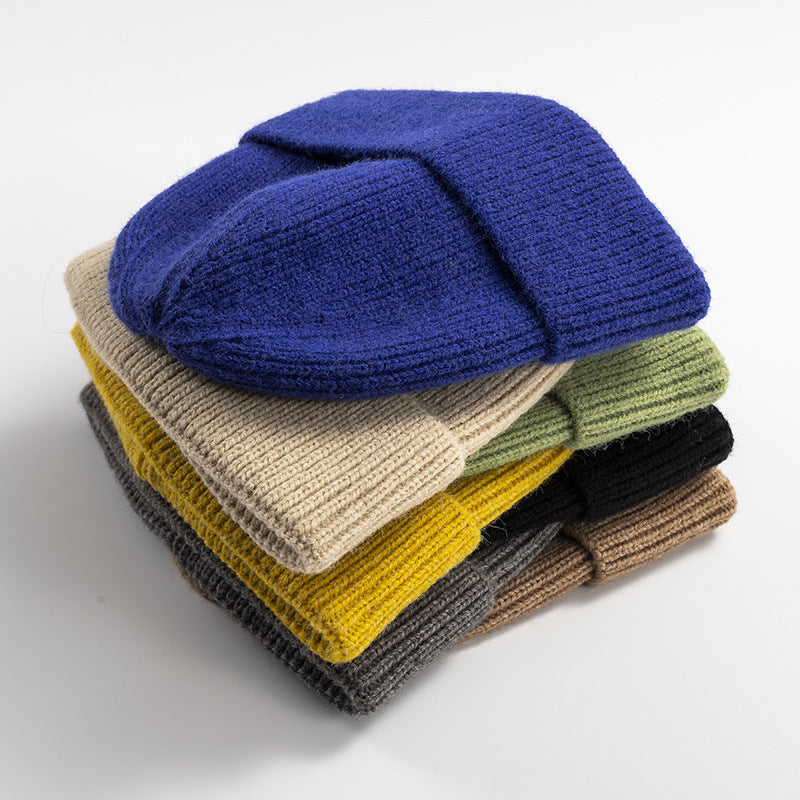 Men's Solid Color Ribbed Beanie Hat | Thick Warm Knitted Woolen Cap for Winter & Outdoors