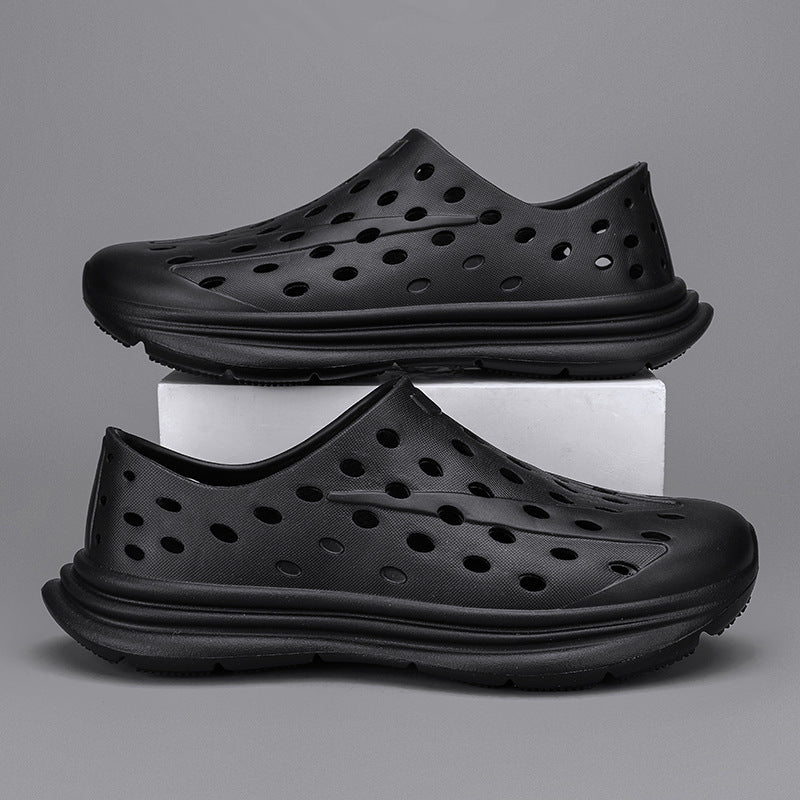 Men's Hollow Hole Beach Shoes - Fashionable Casual Soft Soled One Foot Sandals