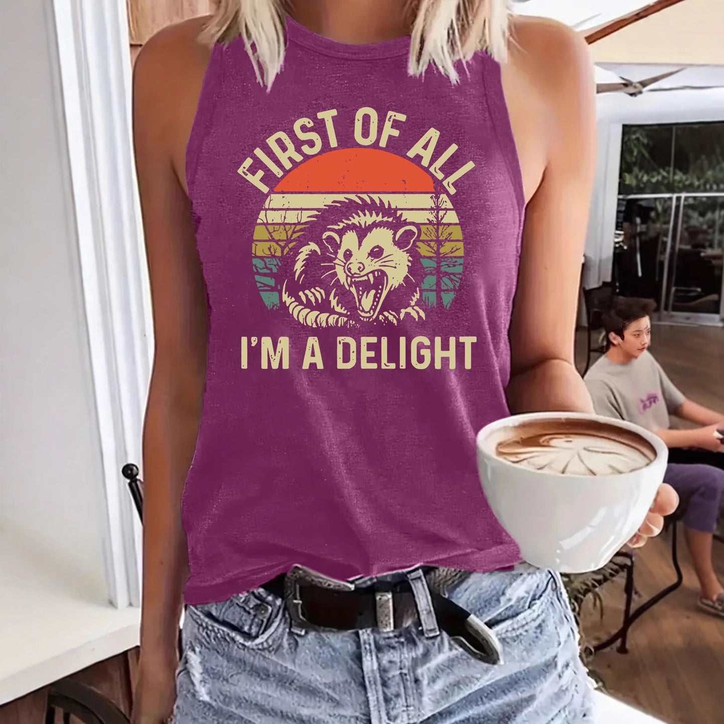 First of All, I'm a Delight' Lion Print Loose Vest | Funny Slogan Graphic Tank Top