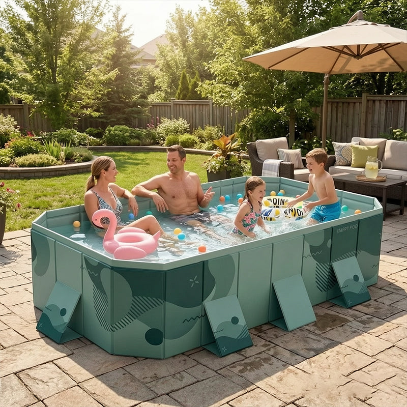 Large Foldable Rectangular Family Swimming Pool, Non-Inflatable Above Ground Pool