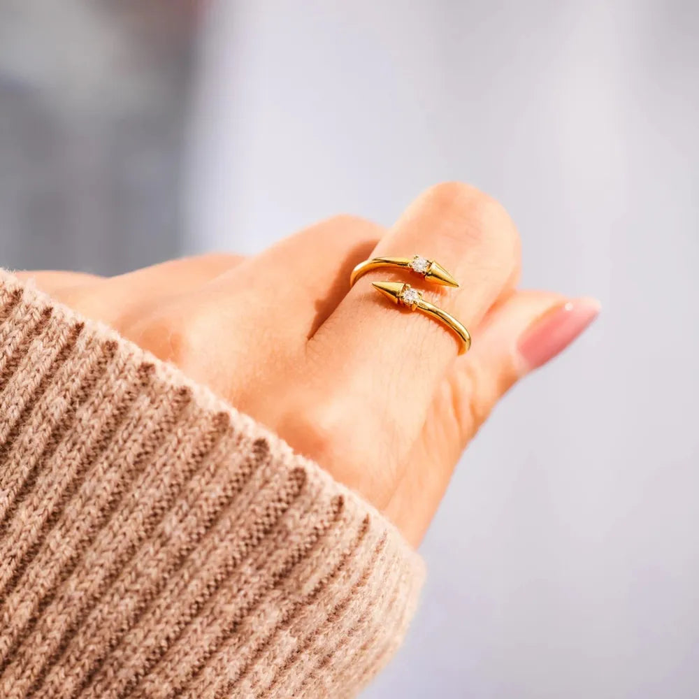 Gold Plated 925 Silver Bypass Ring with Zircon Points
