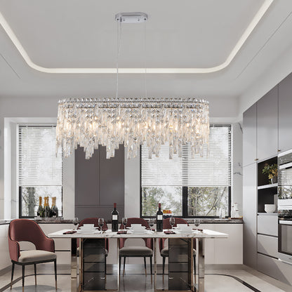 Luxury Modern Silver Oval Crystal Pendant Light - Elegant Chandelier for Living & Dining Room