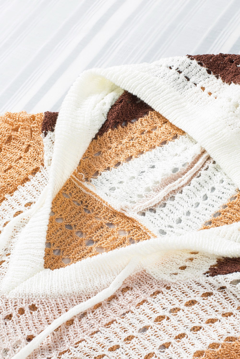 Chic Colorblock Striped Hooded Sweater - Boho Cut Out Knit Pullover
