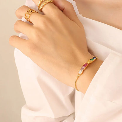 Elegant Colorful Contrast Zircon Titanium Steel Bracelet for Women