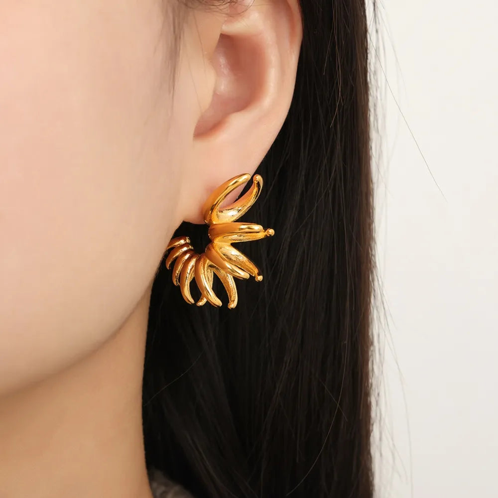 Bold Gold Tone Irregular Flower Statement Earrings