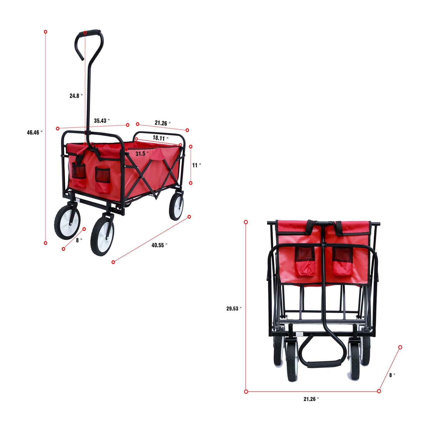Folding Wagon Garden Shopping Beach Cart – Heavy Duty Red Utility Cart