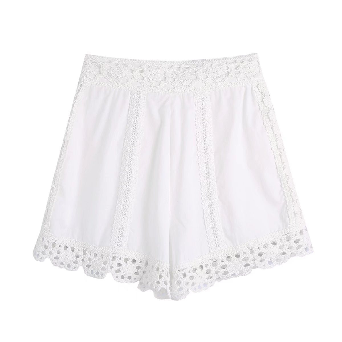 Fresh White Crochet Lace Summer Shorts – Breathable High-Waist Boho Beach Bottoms for Women