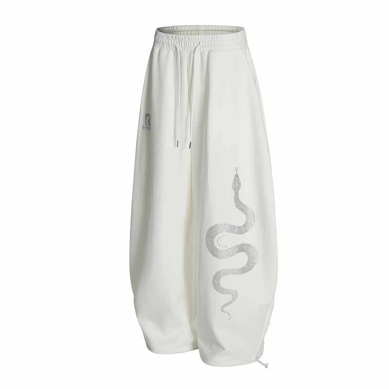 Men's Retro Rhinestone Snake Print Loose Street Sport Sweatpants