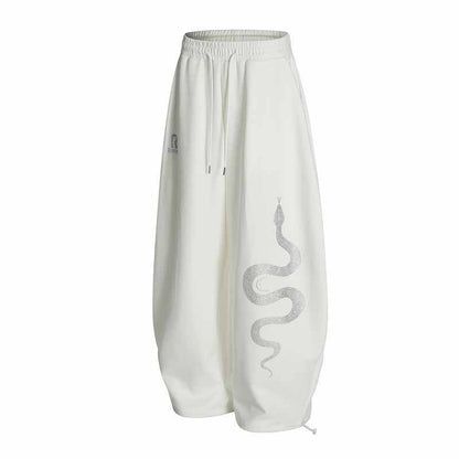 Men's Retro Rhinestone Snake Print Loose Street Sport Sweatpants