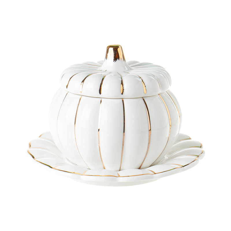 Creative Ceramic Pumpkin Soup Bowl with Lid and Saucer Set