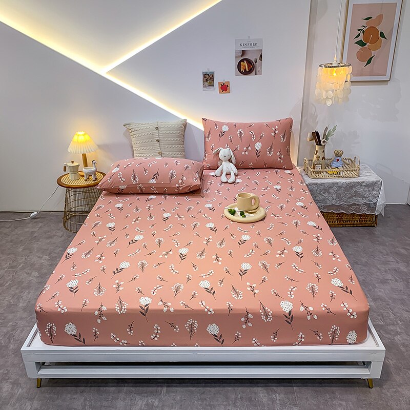 Premium Cotton Elastic Fitted Bed Sheet – Non-Slip Geometric Printed Bed Linen for Queen & King Size Beds