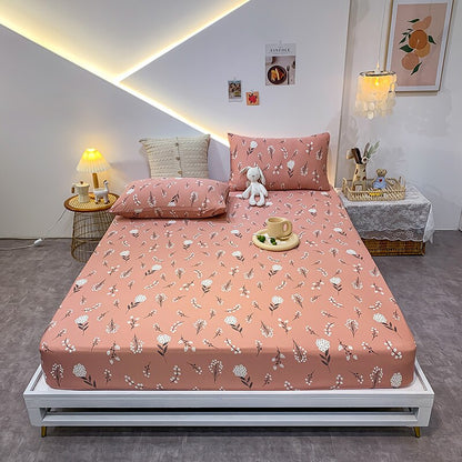 Premium Cotton Elastic Fitted Bed Sheet – Non-Slip Geometric Printed Bed Linen for Queen & King Size Beds