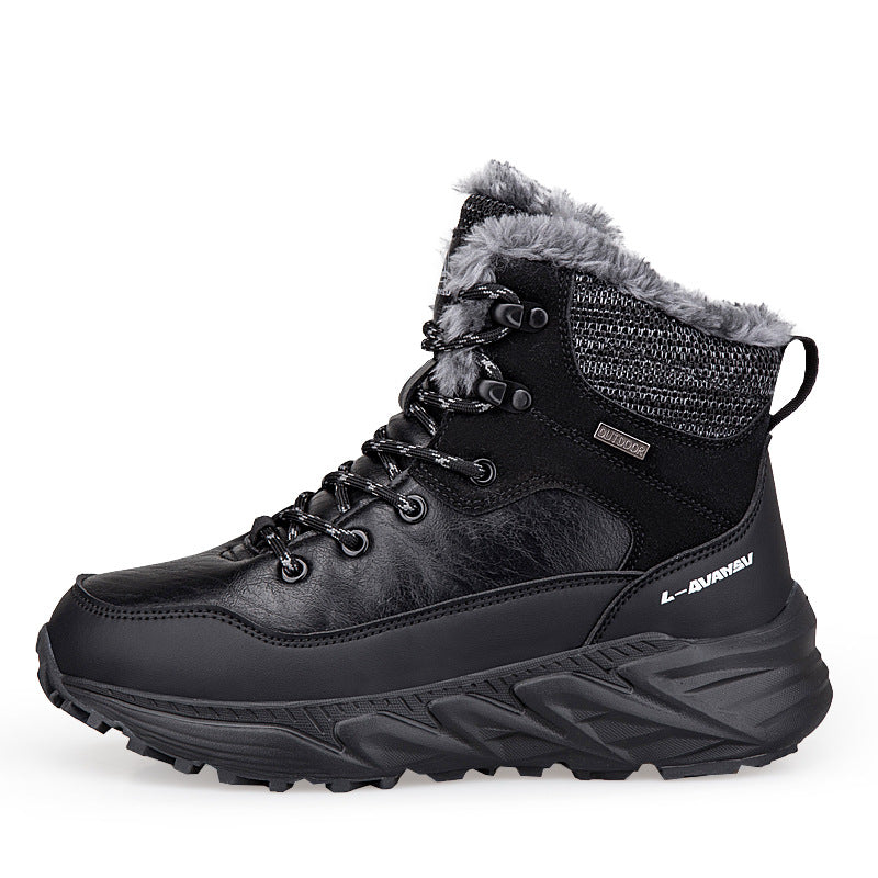Winter Outdoor Fleece-Lined Snow Boots – Warm Mid-Cut Height Increasing Walking Shoes for Men & Women