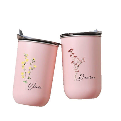 Personalized Bridesmaid Wine Tumbler - Stainless Steel Insulated Cup with Floral Name Design