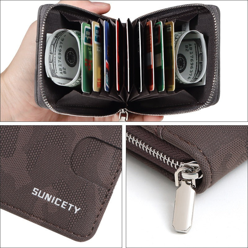 RFID Blocking Zipper Large Capacity Credit Card & Certificate Holder - PU Camouflage Wallet