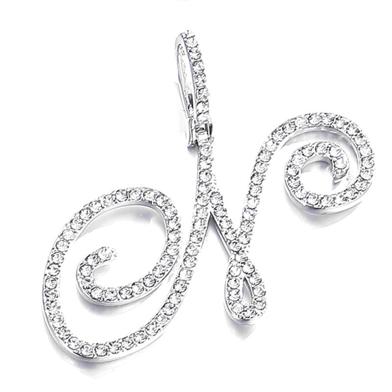 Iced Out Initial Letter Pendant Cuban Chain Necklace