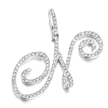 Iced Out Initial Letter Pendant Cuban Chain Necklace