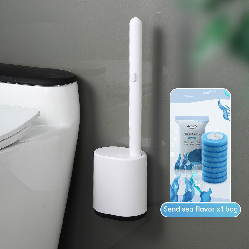 Wall-Mounted Disposable Toilet Brush Set – Hygienic Deep Cleaning Wand with Replaceable Scrub Pads