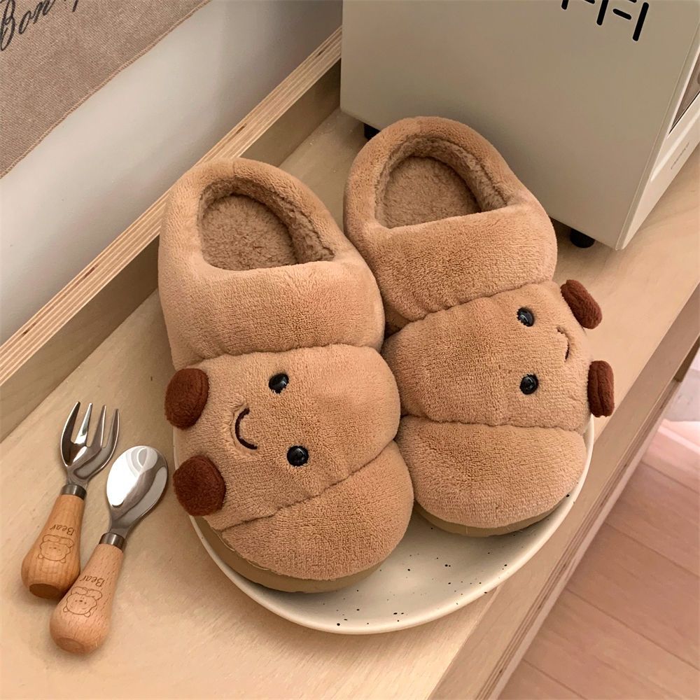 Cute Croissant Bread Winter Cotton Slippers for Couples