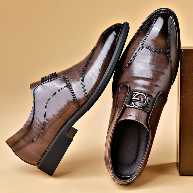 Men's Pointed Toe Leather Wedding Shoes - Business Formal Wingtip Dress Shoes
