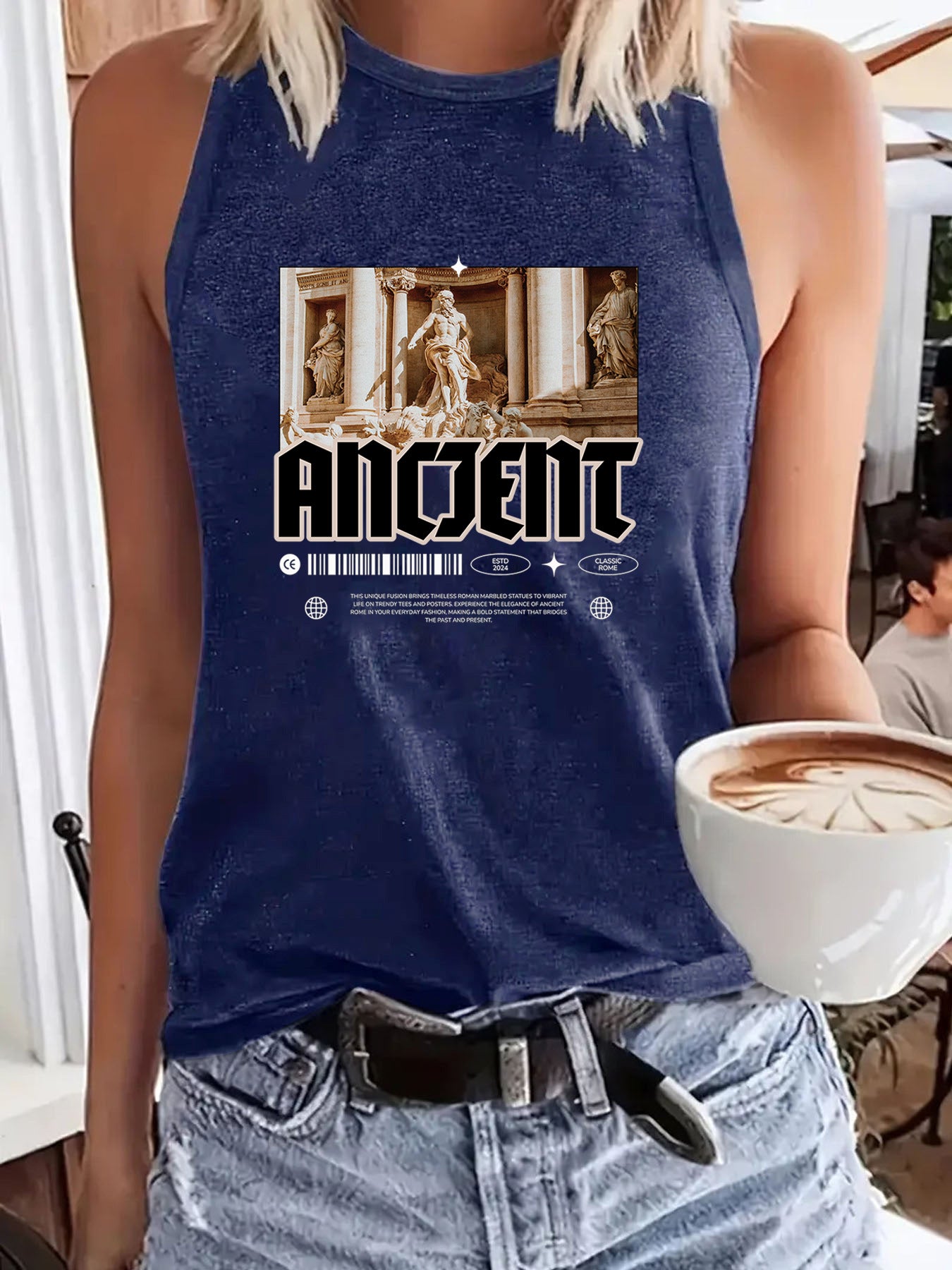 ANOENT Pattern Loose Women's Tank Top | Ancient Ruins Graphic Sleeveless Shirt