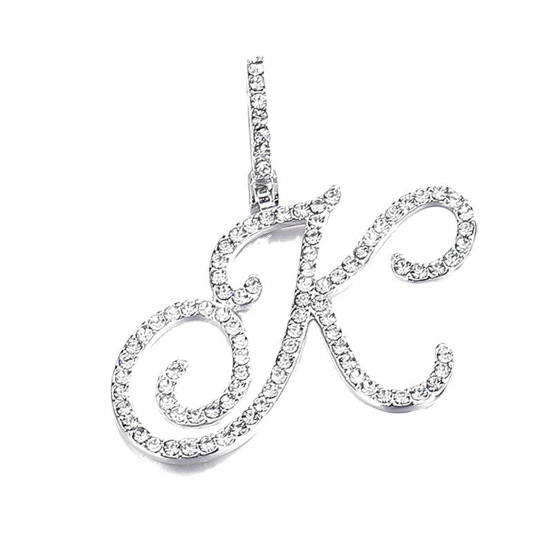 Iced Out Initial Letter Pendant Cuban Chain Necklace