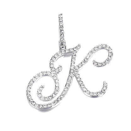 Iced Out Initial Letter Pendant Cuban Chain Necklace