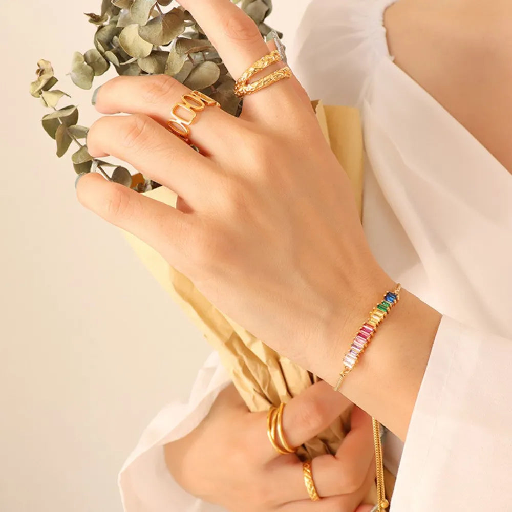 Elegant Colorful Contrast Zircon Titanium Steel Bracelet for Women
