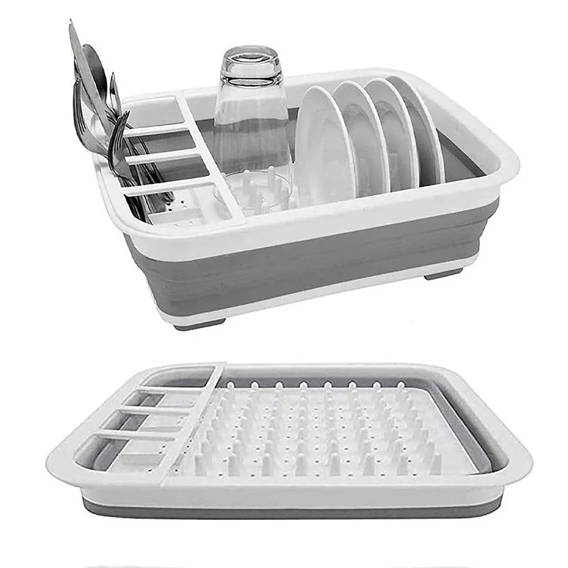 Collapsible Foldable Dish Drying Rack - Space-Saving Portable Kitchen Storage Drainer with Cutlery Organizer
