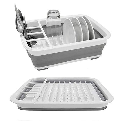 Collapsible Foldable Dish Drying Rack - Space-Saving Portable Kitchen Storage Drainer with Cutlery Organizer