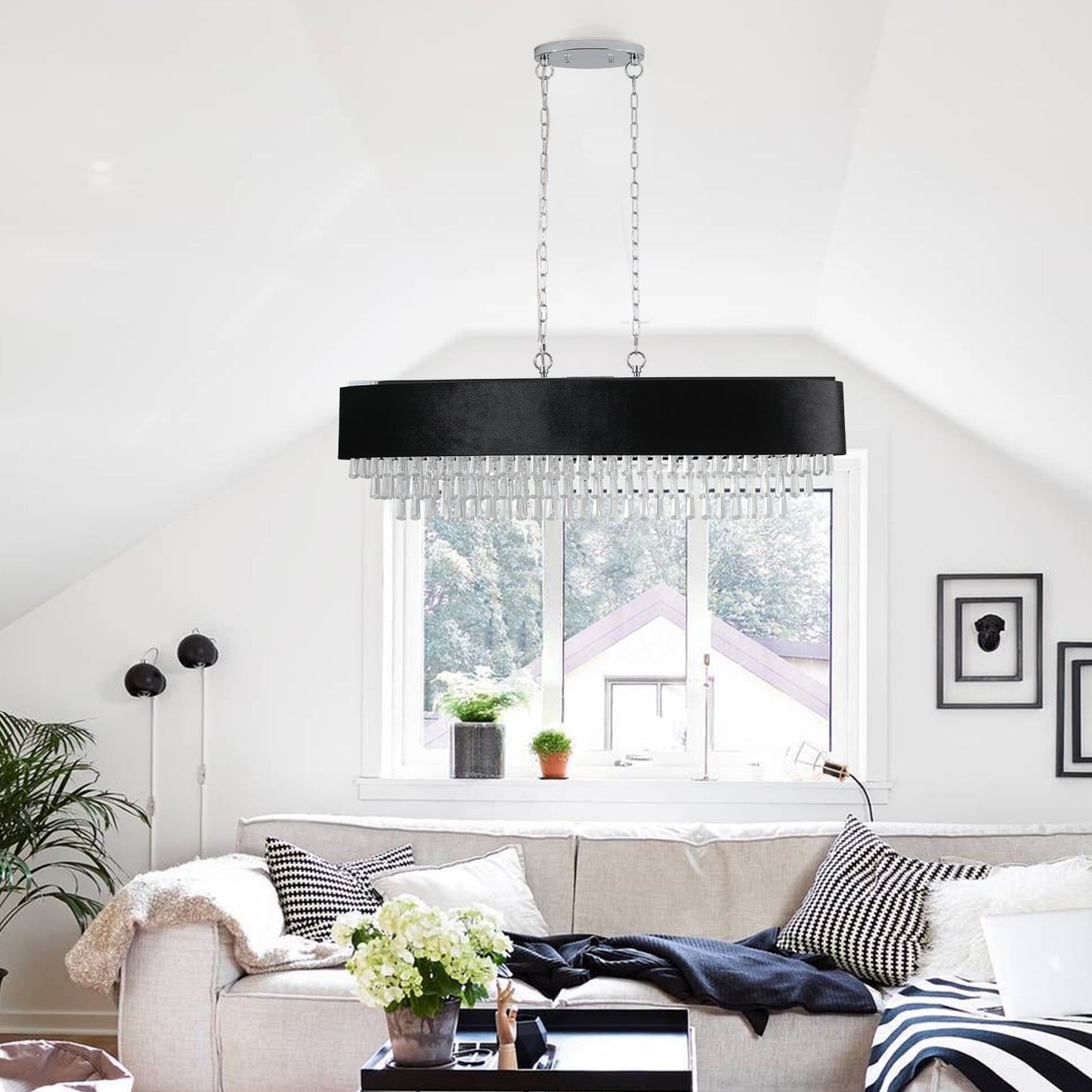 Luxury Modern Black Crystal Chandelier – Elegant Round Pendant Light for Dining & Living Room