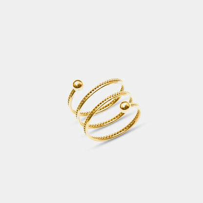 Gold Tone Beaded Spiral Wrap Ring