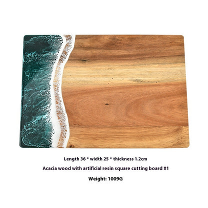 Luxury Wave Spliced Acacia Wood Chopping Board | Artistic Resin Kitchenware