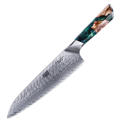 Fengjin Damascus Pattern Western Chef's Knife with Resin Handle