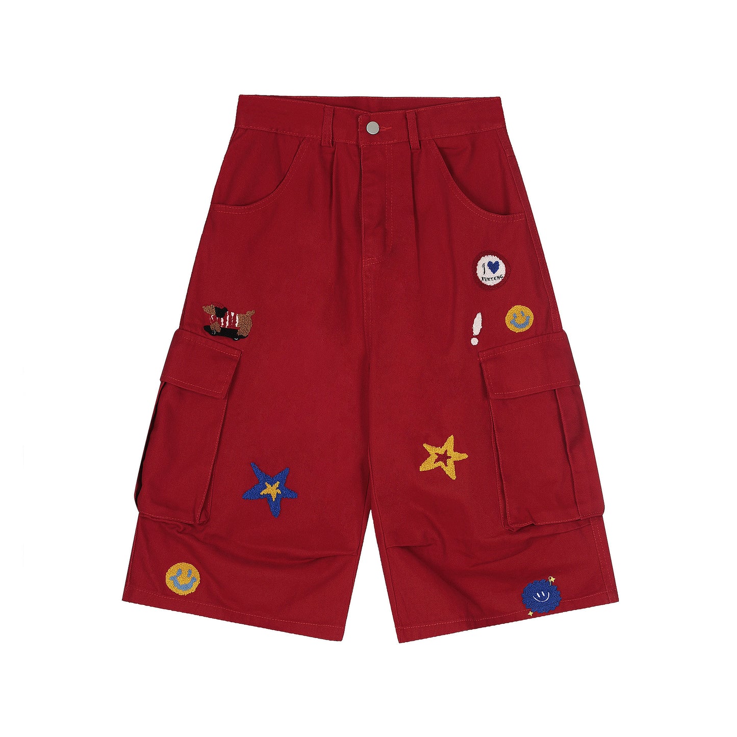 White Patchwork Cargo Denim Shorts - Trendy Multi-Pocket Wide Leg Streetwear Pants