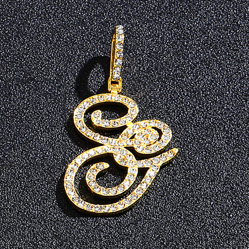 Iced Out Initial Letter Pendant Cuban Chain Necklace